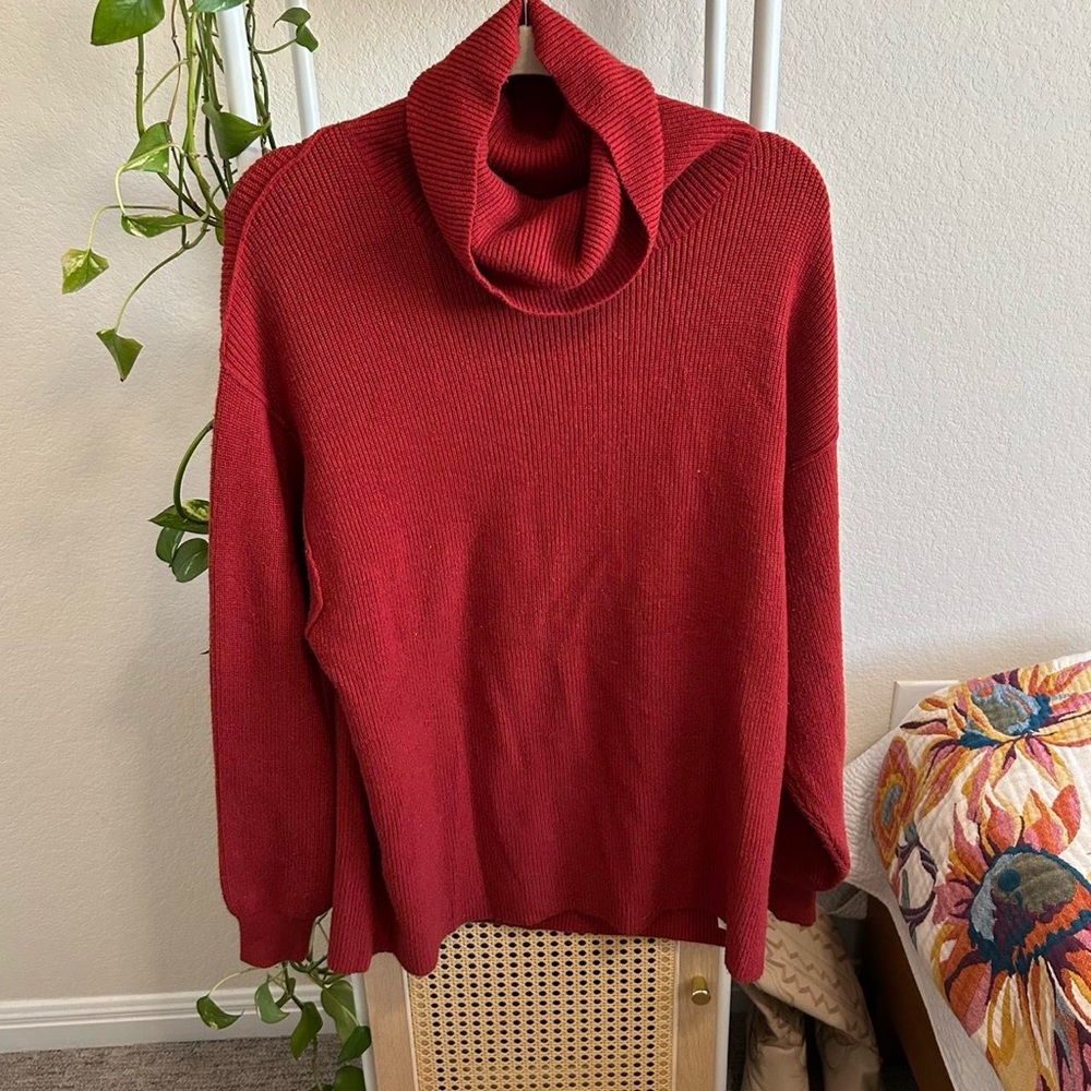 Free People Oversized Crimson Turtleneck